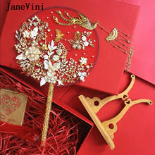 Janevini buquê de jóias de luxo chinês, leque de pérolas para casamento e buquê de flores fênix douradas, feito à mão, acessórios de buquê 2024 - compre barato