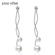 Joishome-pendientes de perlas para mujer, joyería de diseño Simple de plata 925, línea ondulada, gotas para las orejas largas, joyería fina para fiesta 2024 - compra barato