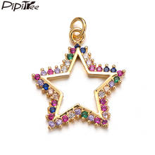 Pipitree Bling Multicolor Cubic Zirconia Crystal Star Charms Copper Rose Gold Color DIY Pendant Charms Jewelry Accessories 2024 - buy cheap