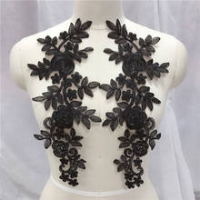 2 pçs costura rendas tecidos 14x35cm branco preto remendos bordado flor grande laço applique para vestido de casamento vestido de noiva 2024 - compre barato