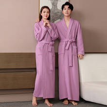 Bata de baño de algodón de 100% para hombre y mujer, Kimono largo y grueso, absorbente, toalla de gofre ligera, bata de baño, ropa de dormir 2024 - compra barato
