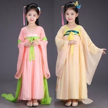 Stage Performance Chinese Folk Dance  Costume Child Clothes Fairy Tang Suit Hanfu Costume Fairies Chiffon Skirt 2024 - buy cheap