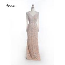 Finove Champagne Luxury Beading Evening Dresses  Elegant Long Sleeves V-Neck A-line Formal Dress Party Gown 2024 - buy cheap