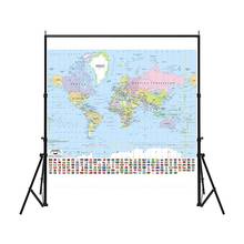 150x150cm Mercator Projection Map Non-woven Vinyl Spray World Map with National Flag For Culture And Education 2024 - buy cheap
