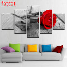 Fatcat pintura diamante 5 painéis vermelho rosa flor bordado decorativo completo quadrado redondo bordado arte ae771 2024 - compre barato