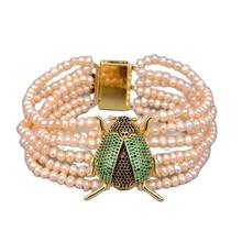 GG Jewelry 8" 6 Strands Pink Freshwater Pearl Cubic Zirconia Micro Pave Bee Bracelet Animal Insect Bracelet For Women 2024 - buy cheap