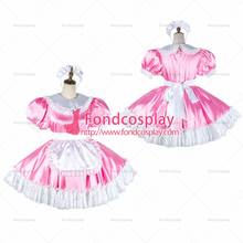 Fondcosplay adulto sexy cruz vestir sissy maid curto bebê vestido de cetim rosa com fechadura uniforme avental branco sob medida [g2033] 2024 - compre barato