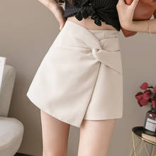 Sunmer-Falda corta de pierna ancha para mujer, minifalda lisa de cintura alta para oficina, ajustada por encima de la rodilla, Hakama Irregular 2024 - compra barato