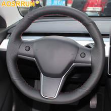 Hand-Stitched Black Artificial Leather Car Steering Wheel Cover For Tesla Model 3 Y 2017 2018 2019 2020 Accessories 2024 - buy cheap