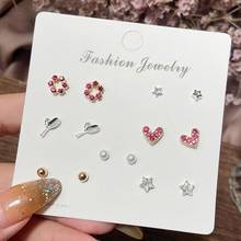 EN 7 par/set de Mini pendientes de estrella y corazón, conjunto de pendientes geométricos de perlas para mujer, joyería de moda para mujer, regalos para niñas 2024 - compra barato