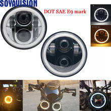 5-3/4" 5.75 inch Motorcycle Moto LED Projector white abmer turn signal Full Halo Headlight For Dyna Sportster 2024 - compre barato