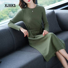 XJXKS Fashion Belt Women Long Sweater 2020 Spring New High Elasticity Comfortable Cashmere Knitted Dress Women Pullover 2024 - buy cheap