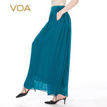 VOA Silk 12m/m Miqinglan Georgette Tuck Stitching Side Zipper Ladies Elegant Fashion Wide Leg Skirt KE128 Woman Pants 2024 - buy cheap