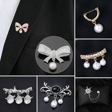 Broches de diamantes de imitación de cristal de moda, broche de bufanda de perlas, alfileres de Metal, accesorios de ropa, joyería de boda de Navidad 2024 - compra barato