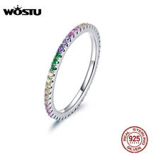 WOSTU-Anillo de Plata de Ley 925 con circonita deslumbrante, anillo redondo de arcoíris para mujer, dedos de boda, joyería de plata 925, CTR168 2024 - compra barato