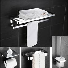 Acessórios de banheiro acabamento cromado toalheiro de banheiro gancho de robe, suporte de papel, barra de toalha, prateleira de canto sabonete 2024 - compre barato