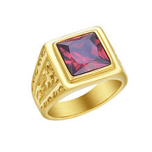 Винтажный Красный камень циркон золотые кольца для мужчин мужские модные нержавеющие стальные кольца ювелирные изделия оптом 2024 - купить недорого