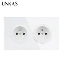 UNKAS-enchufe eléctrico doble estándar francés, Panel de cristal de exportación, toma de corriente doble, 16A 2024 - compra barato