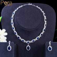 Пера красивые Королевский синий цвет, фианиты, кристаллы, большой овальной вставкой из висячие серьги и кулон ожерелье наборы для женщин юбилей подарок ювелирных изделий J426 2024 - купить недорого