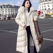 2019 new style fashion down jacket slim thin fox large wool collar women coat long and medium style over knee warm lady clothes 2024 - buy cheap