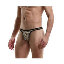 Cueca masculina, cueca de leopardo em u convexo ultra-fina, tanga com cintura baixa, sexy 2024 - compre barato