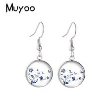 2020 New Blue and White Porcelain Earring Flower Painting Fish Hook Earrings Handmade Round Glass Dome Jewelry 2024 - buy cheap