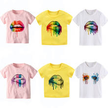 Ropa de manga corta para niños y niñas, camisa Sexy con brillo de labios de Color, con estampado de Hermano Grande, a la moda, novedad 2024 - compra barato