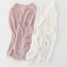 Chaqueta de punto de seda con cuello en V para mujer, suéter de manga larga calado, Tops cortos, primavera, A1812 2024 - compra barato