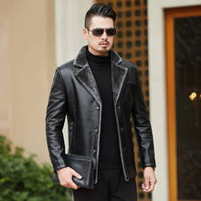 Business Casual Boutique Winter Men's Genuine Leather Jackets Brand Brown Sheepskin Jacket and Coats with Fur Wool Collar Warm 2024 - buy cheap