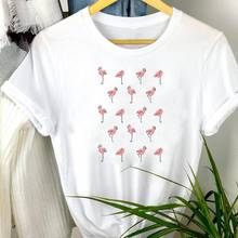 Roupas femininas flamingo praia tendência dos desenhos animados verão impressão moda manga curta camiseta feminina camiseta gráfico 2024 - compre barato