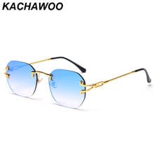 Kachawoo rimless sunglasses men square retro sun glasses for women frame-less metal green blue mirror Spring 2021 trending uv400 2024 - buy cheap