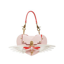 Fashion Women Cute Pink Bow Wing Heart Shape Leather Handbag Girl Lock Love Pocket Messenger Shoulder Bag Valentine's Day Gift 2024 - buy cheap