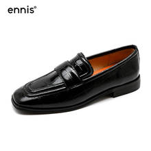 ENNIS-mocasines planos de piel auténtica para mujer, zapatos náuticos con punta cuadrada, informales, de moda, color blanco y negro, para verano y primavera, F107 2024 - compra barato