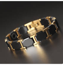 Pulsera de oro de lujo para hombre, brazalete de germanio biomagnético de cerámica negra, cadena de mano, joyería de acero inoxidable 2024 - compra barato