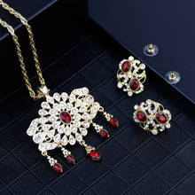 SUNSPICEMS Arabic Gold Color Rhinestone Jewelry Round Pendant Sahara Necklace Earring Morocco Kaftan Jewelry Sets Wedding Gift 2024 - buy cheap