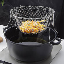 Foldable Steam Rinse Strain Basket Stainless Steel Chef Fry Mesh Basket Collapsible Colander Strainer Net Kitchen Cooking Tools 2024 - купить недорого