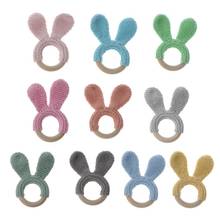 OOTDTY Baby Teether Bunny Ear Crochet Wooden Ring Safe Organic Wood Teething Rattle Toy 2024 - buy cheap