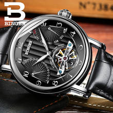 Genuine Leather Band Watch Automatic Luxury brand BINGER Fashion Tourbillon Mechanical Watch Men Calendar Waterproof Sapphire 2024 - buy cheap