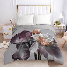 Capa de edredon/colcha/cobertor, capa com zíper 3d hd de poliéster/algodão impresso flores cinza 140x20 0/240x220 roupa de cama 2024 - compre barato