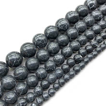Atacado pedra natural preto howlite turquesa contas para fazer jóias pulseira colar strand 15 "escolher tamanho 4 6 8 10 12 mm 2024 - compre barato