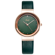 Reloj único con diamantes de imitación para mujer, pulsera de oro rosa para mujer, diseño minimalista Simple, cuero verde, regalos informales 2024 - compra barato