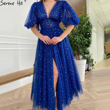 Женское вечернее платье Serene Hill, темно-синее ТРАПЕЦИЕВИДНОЕ ПЛАТЬЕ до щиколотки с рукавами-фонариками и разрезом, модель CLA70861 на лето, 2021 2024 - купить недорого