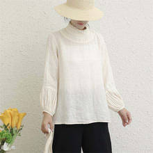 FairyNatural-Blusa holgada de lino para mujer, camisa de manga larga, Color sólido, estilo Retro, para primavera y otoño, 2021 2024 - compra barato