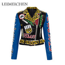 LEIMEICHEN 2020New Fashion Graffiti Rivet beading PU Leather Coats Women Cartoon Printed Leather Jacket Punk Rock Cropped Jacket 2024 - buy cheap