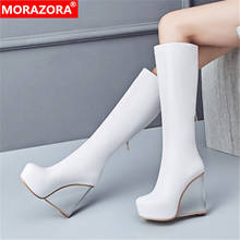 MORAZORA 2022 Big size 33-41 winter knee high boots fashion transparent high heels women shoes genuine leather women boots 2024 - buy cheap