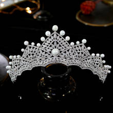 High quality pearl cubic zirconia tiara, luxury wedding hair accessories, bride tiaras and crowns wedding dress accessories 2024 - buy cheap