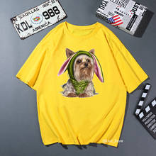Camiseta con estampado de cachorros Yorkies para mujer, ropa divertida de color amarillo sólido, camiseta para mujer, ropa de calle para amante de los perros 2020 2024 - compra barato