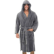 Winter Robes Men Solid Patchwork Hooded Fleece Pocket Long Bathrobe with Belt Loose Casual Sleepwear Homeclothes Bathrobe Men 2024 - buy cheap