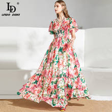 LD LINDA DELLA Plus size Summer Maxi Dresses Women Runway V-Neck elastic Waist Ruffles Floral Print Chiffon Long Party Dresses 2024 - buy cheap