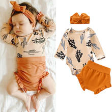 Conjunto de ropa para recién nacidos de 0 a 18 meses, para recién nacidos de Cactus peleles, pantalones cortos con bola de pelusa naranja, 3 uds. 2024 - compra barato